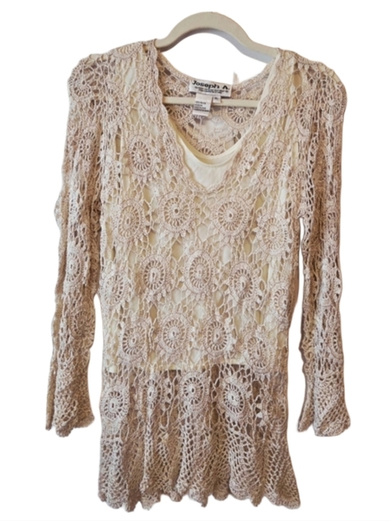 Joseph A Tops - Stunning Hand Crochet Lacy Tunic Cream Colored Blouse